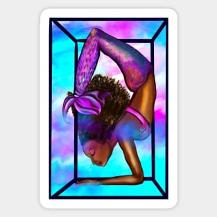 Mermaid handstand in frame Coco the Magical rainbow mermaid doing an underwater handstand. Afro hair and caramel brown skin Sticker